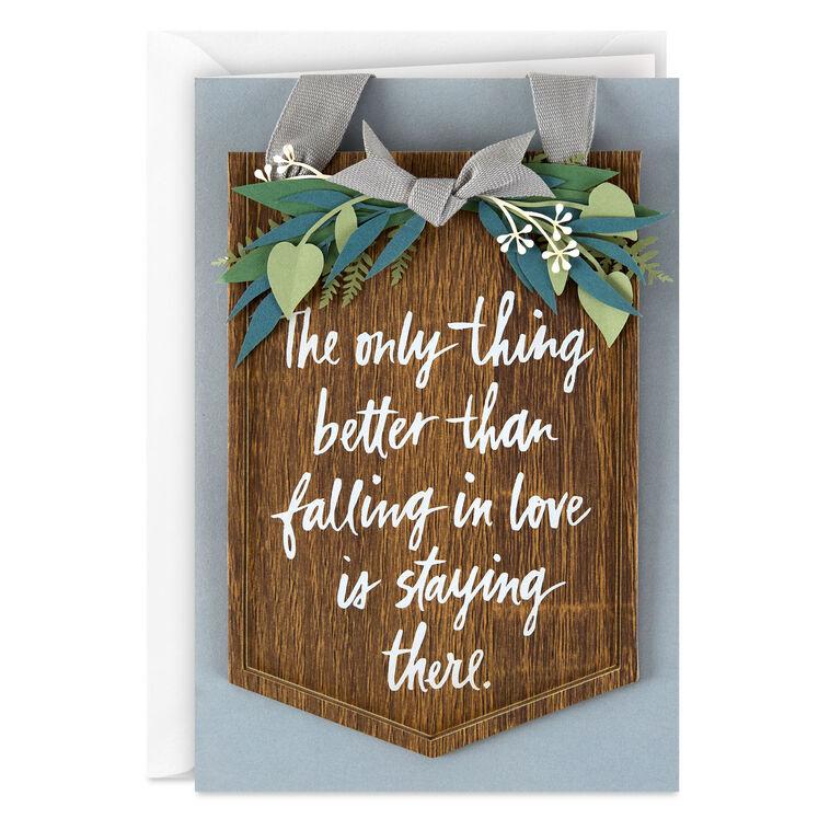 hallmark Staying in Love Anniversary Card With Hanging Wood Sign