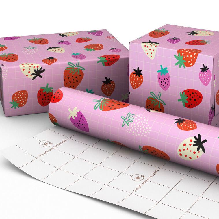 Hallmark Strawberry-Scented Colorful Berries On Pink Wrapping Paper Roll 15 Sq. Ft