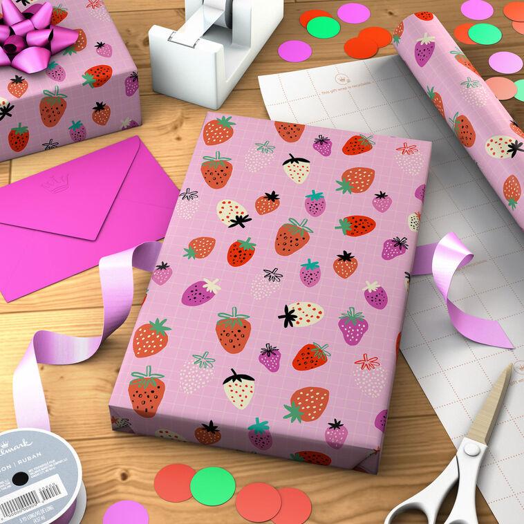 Hallmark Strawberry-Scented Colorful Berries On Pink Wrapping Paper Roll 15 Sq. Ft