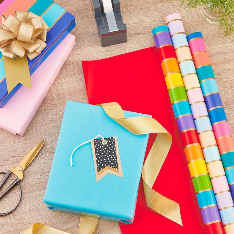 Hallmark Stripes And Solids 3-Pack Reversible Wrapping Paper 75 Sq. Ft. Total