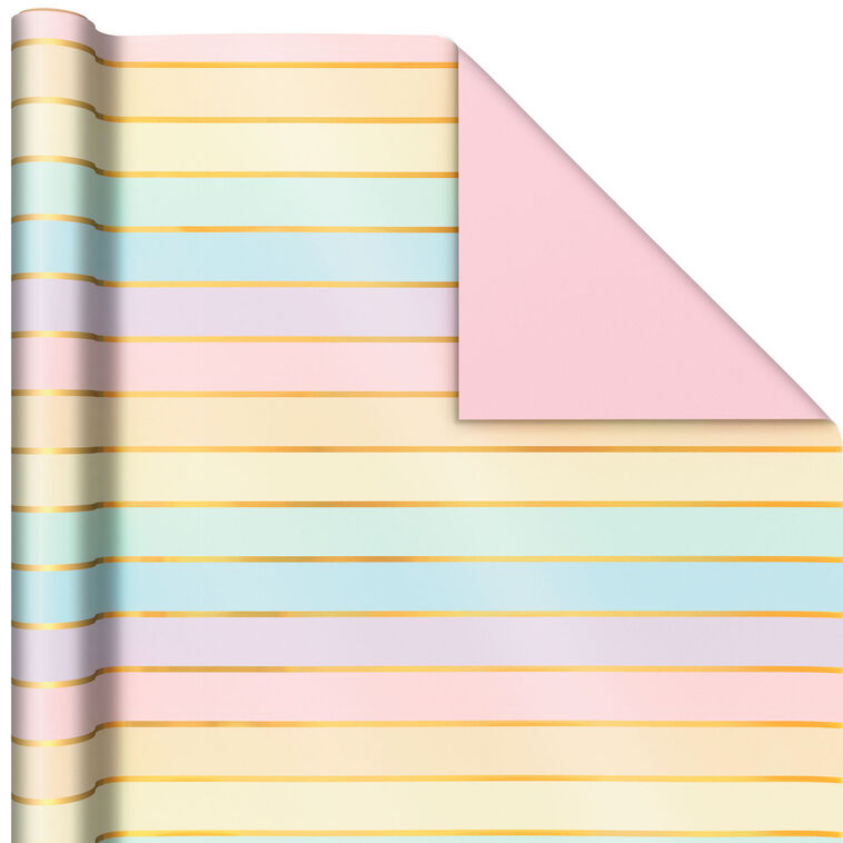 Hallmark Stripes And Solids 3-Pack Reversible Wrapping Paper 75 Sq. Ft. Total