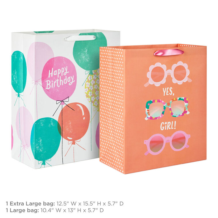 Hallmark Sunglasses And Balloons 2-Pack Birthday Gift Bag Bundle