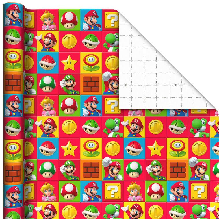 hallmark Super Mario™ on Colorful Squares Wrapping Paper 17.5 sq. ft