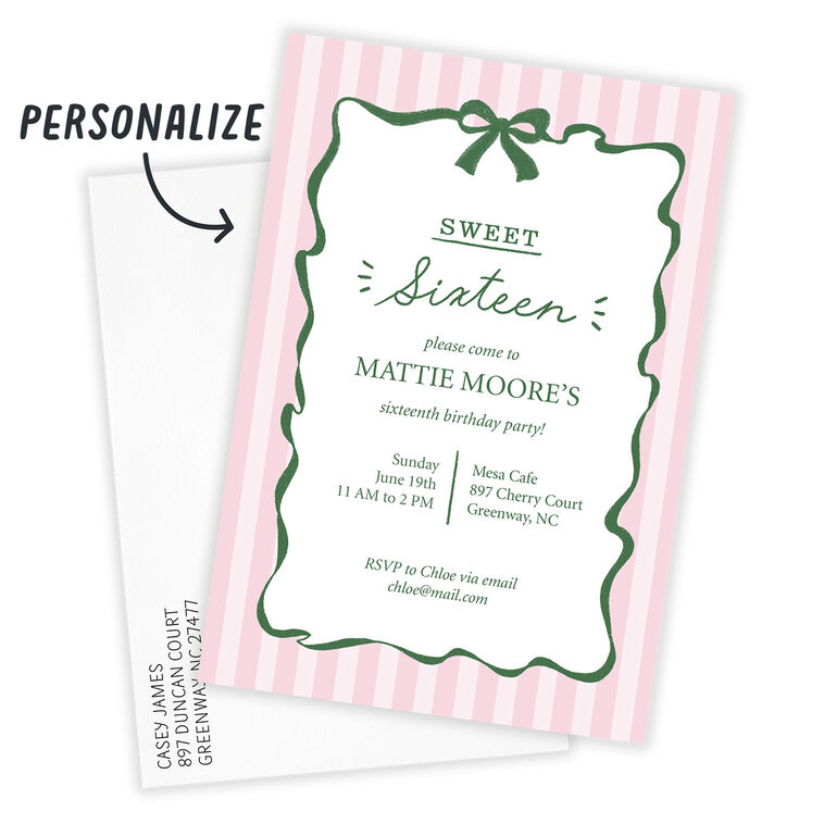 Hallmark Sweet 16 Pink Stripes Flat Birthday Invitation