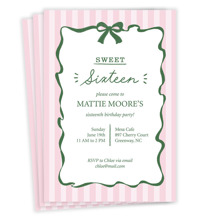 hallmark Sweet 16 Pink Stripes Flat Birthday Invitation