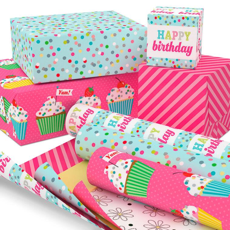 Hallmark Sweet Birthday 3-Pack Reversible Wrapping Paper 75 Sq. Ft. Total
