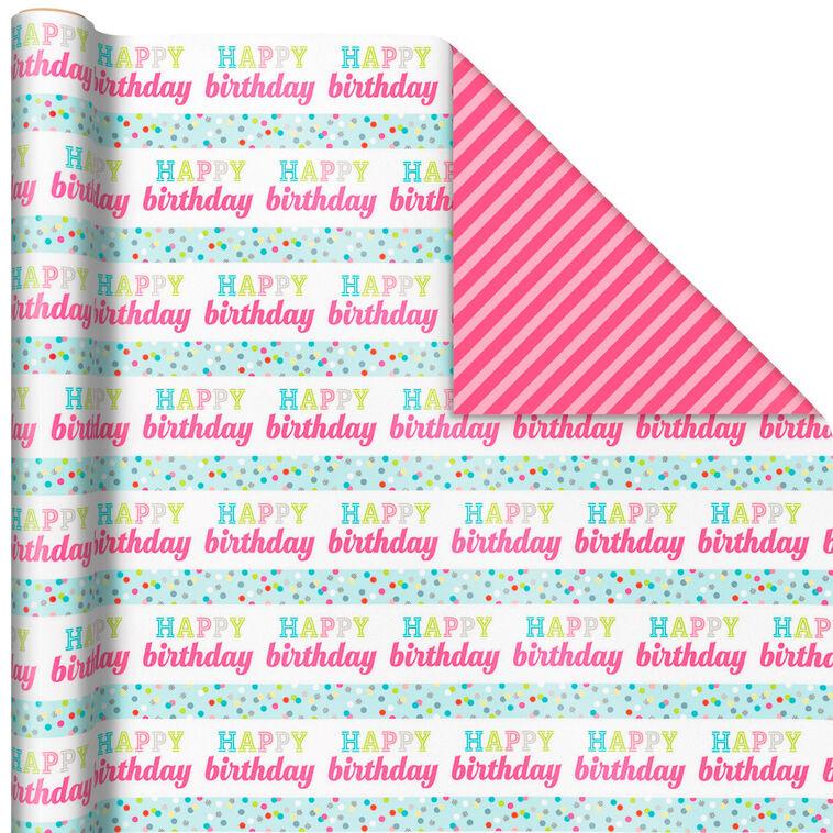 Hallmark Sweet Birthday 3-Pack Reversible Wrapping Paper 75 Sq. Ft. Total