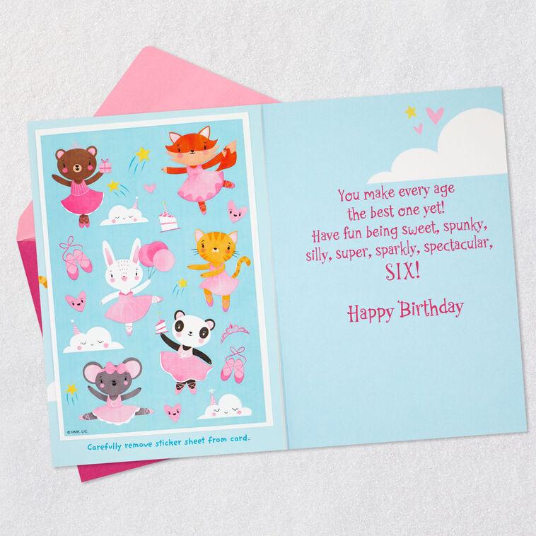 Hallmark Sweet Six Ballerina Animals 6th Birthday Card With Stickers