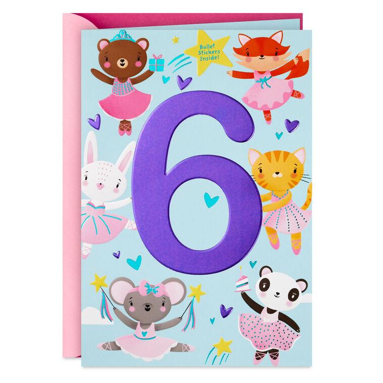 hallmark Sweet Six Ballerina Animals 6th Birthday Card With Stickers