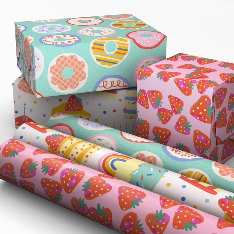 Hallmark Sweet Treats 3-Pack Assorted Wrapping Paper Roll Bundle 75 Sq. Ft. Total