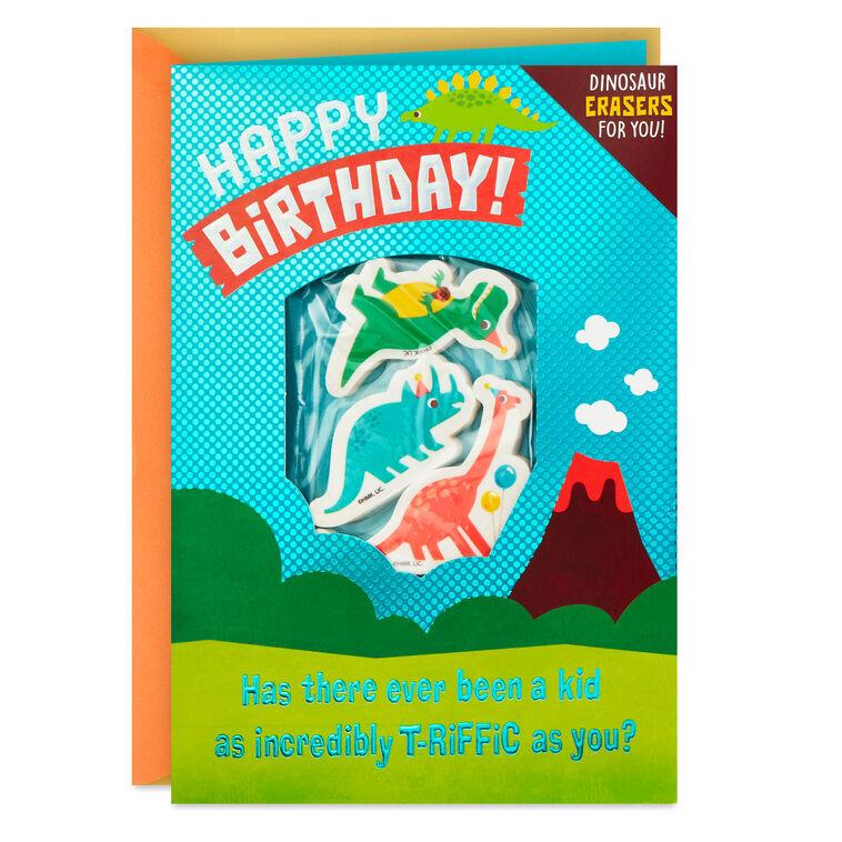 hallmark T-Riffic Kid Birthday Card With Dinosaur Erasers