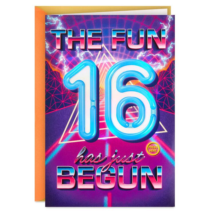 hallmark The Fun Has Begun Musical Light-Up 16th Birthday Card