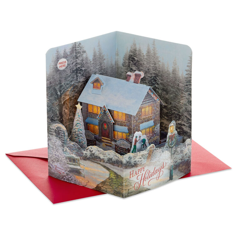 hallmark Thomas Kinkade Musical 3D Pop-Up Christmas Card With Light