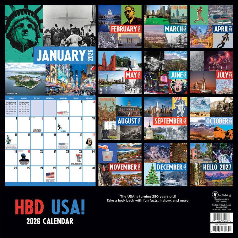 Hallmark Time Factory Celebrating 250 Years HBD USA 2026 Wall Calendar