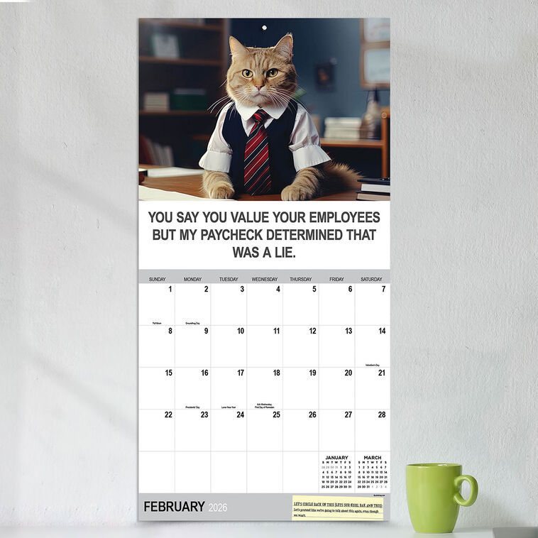 Hallmark Time Factory Corporate Cats Funny 2026 Wall Calendar