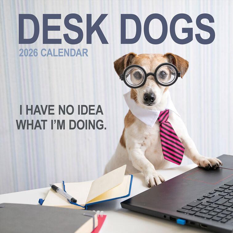 hallmark Time Factory Desk Dogs Funny 2026 Wall Calendar