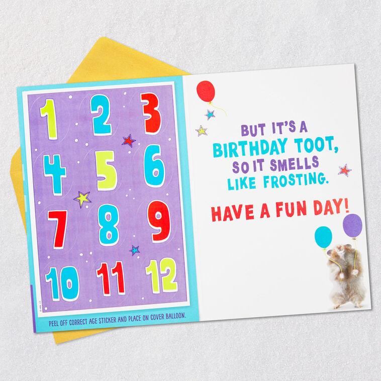 Hallmark Tooting Hamster Customizable Kids Funny Birthday Card With Age Stickers