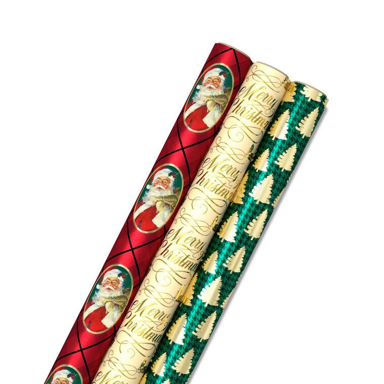 hallmark Traditional 3-Pack Foil Christmas Wrapping Paper Assortment 60 sq. ft