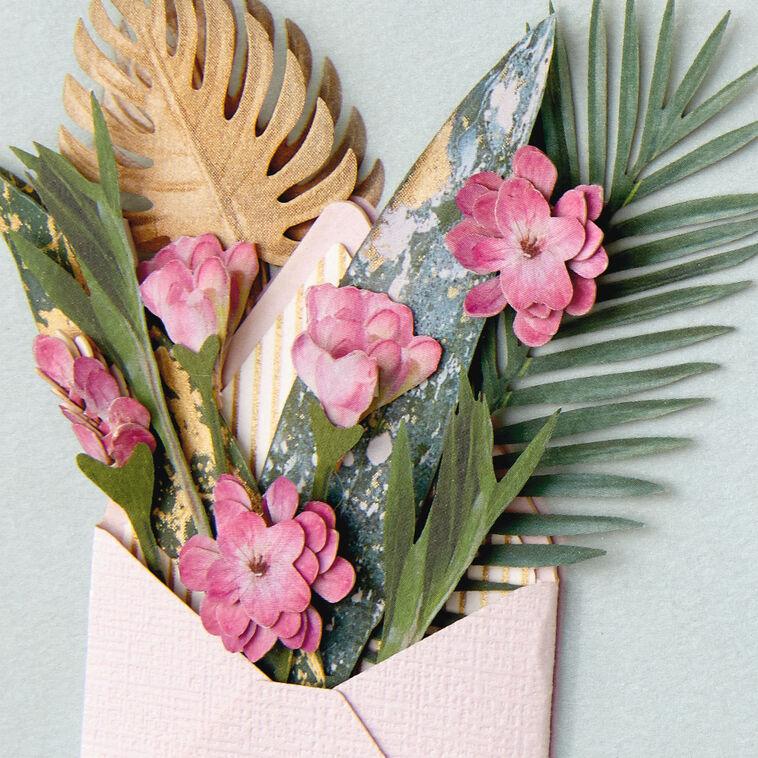 Hallmark Tropical Leaves And Purple Flowers Blank Card