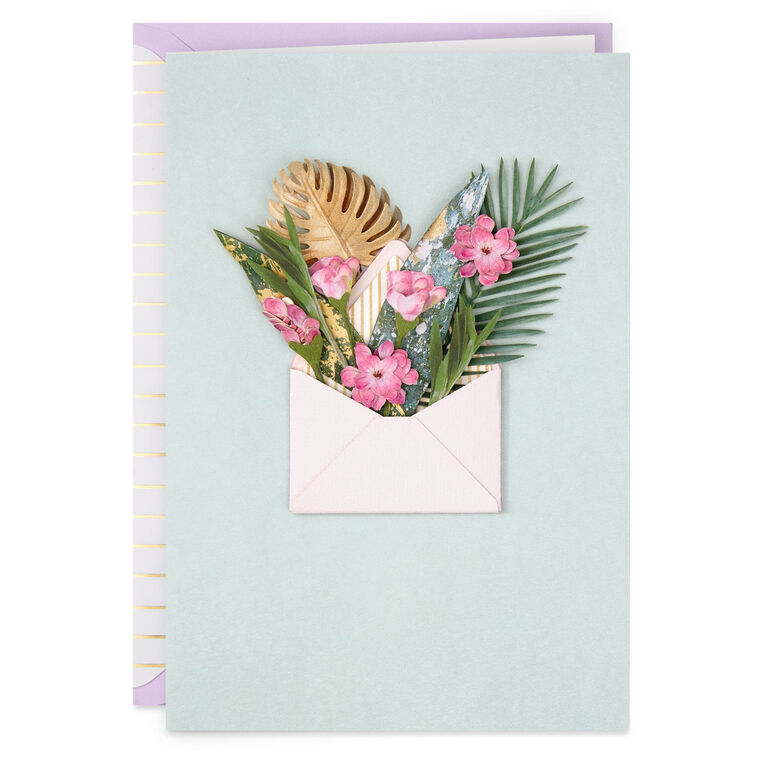 hallmark Tropical Leaves and Purple Flowers Blank Card