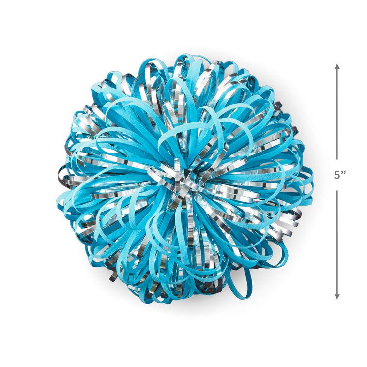 Hallmark Turquoise And Silver Metallic Pom Pom Gift Bow 5"