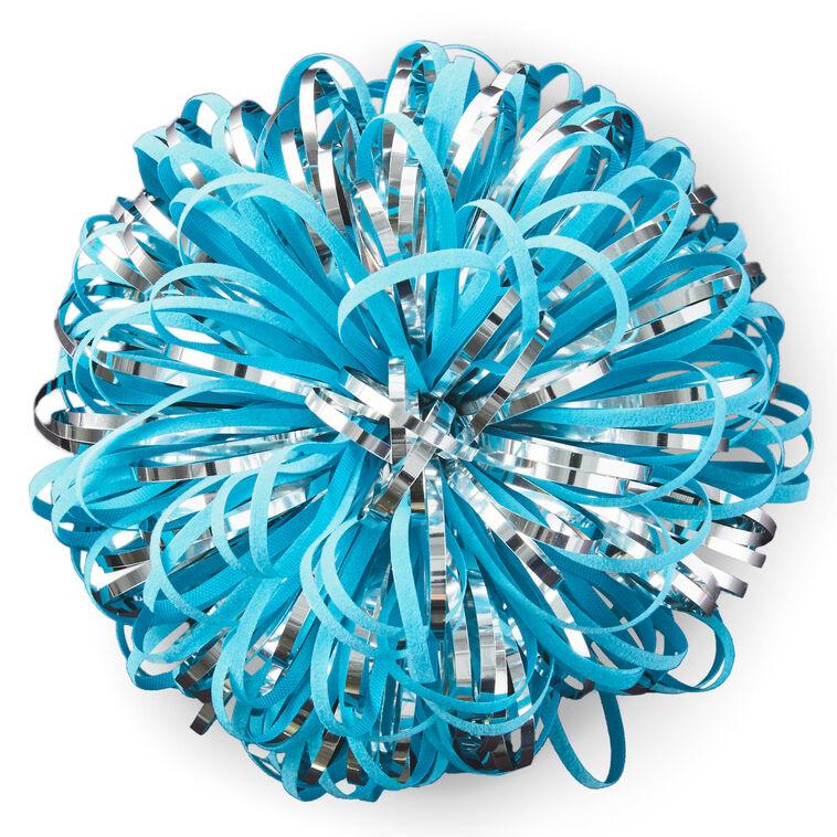 hallmark Turquoise and Silver Metallic Pom Pom Gift Bow 5"