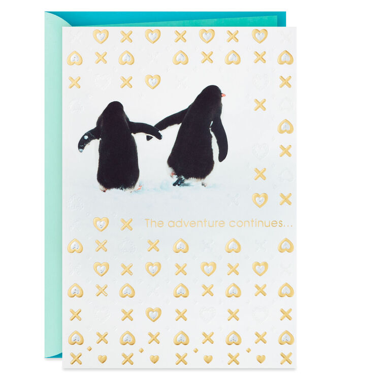 hallmark Two Penguins Holding Hands Anniversary Card for Couple