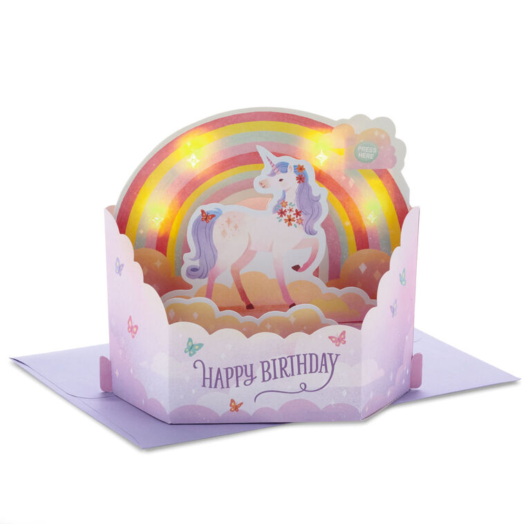 hallmark Unicorn Rainbow Musical 3D Pop-Up Birthday Card With Light
