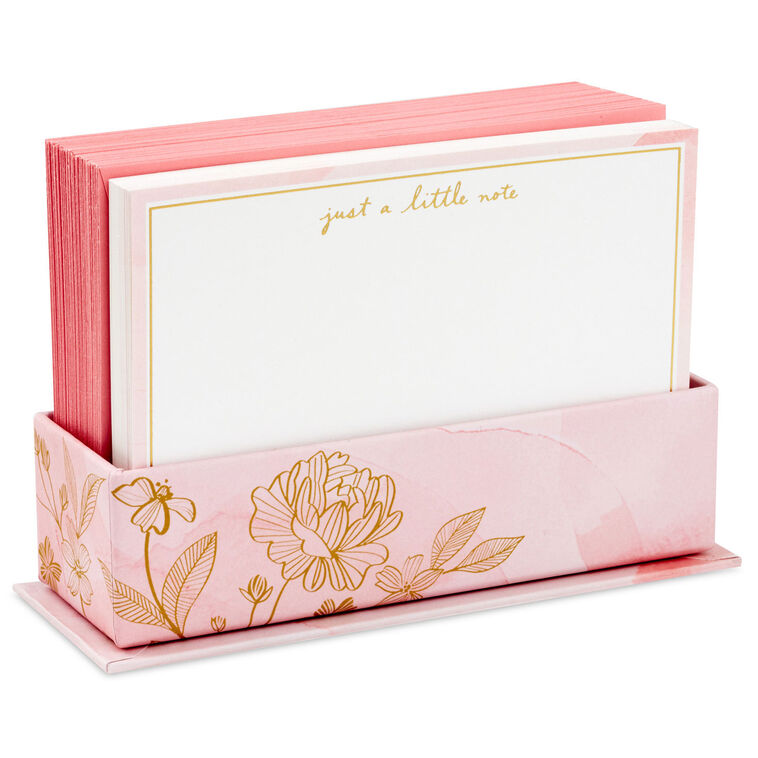 hallmark Upscale Pink and White Assorted Blank Flat Note Cards in Caddy Pack of 40