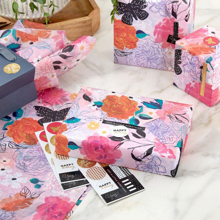 Hallmark Vibrant Floral Tissue Paper With Gift Tag Stickers 10 Sheets