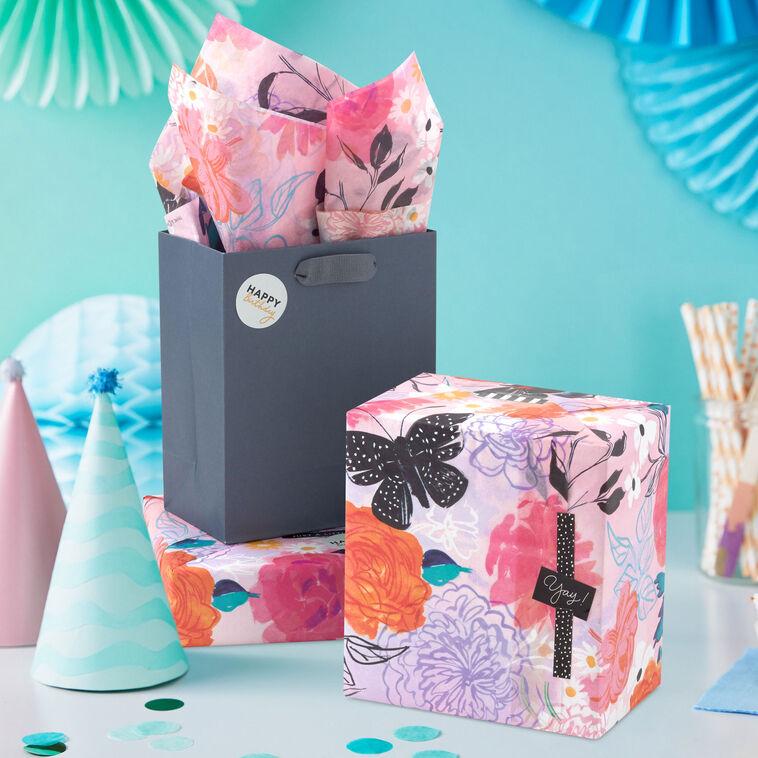 Hallmark Vibrant Floral Tissue Paper With Gift Tag Stickers 10 Sheets