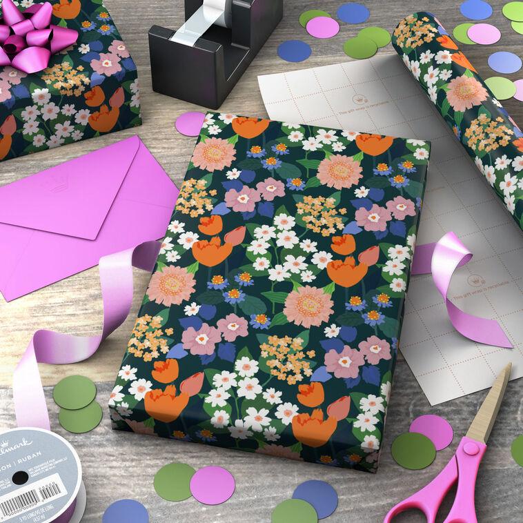 Hallmark Vibrant Flowers Wrapping Paper Mini Roll 38.8 Sq. Ft