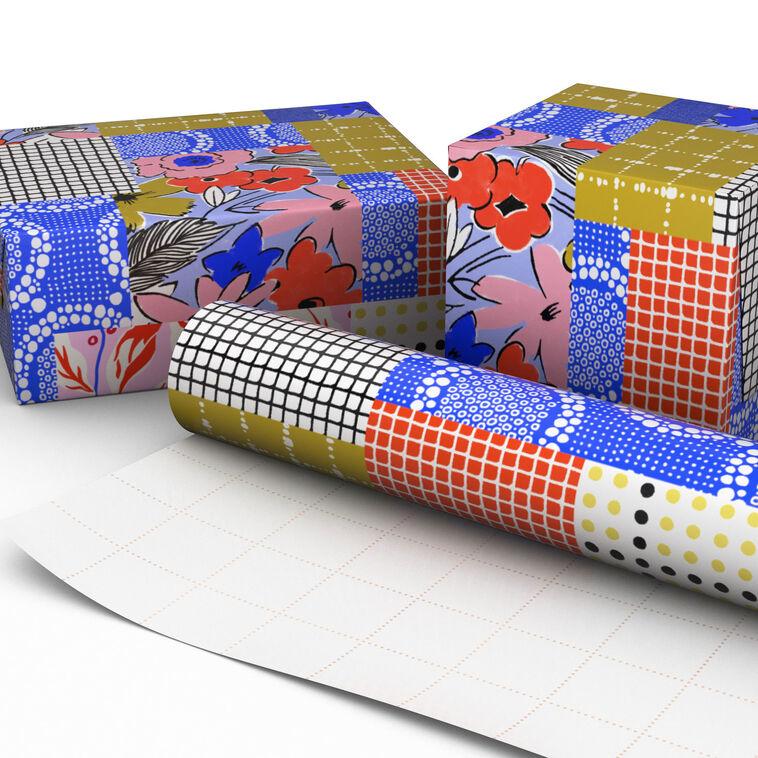 Hallmark Vibrant Vintage Patchwork Wrapping Paper Roll 20 Sq. Ft