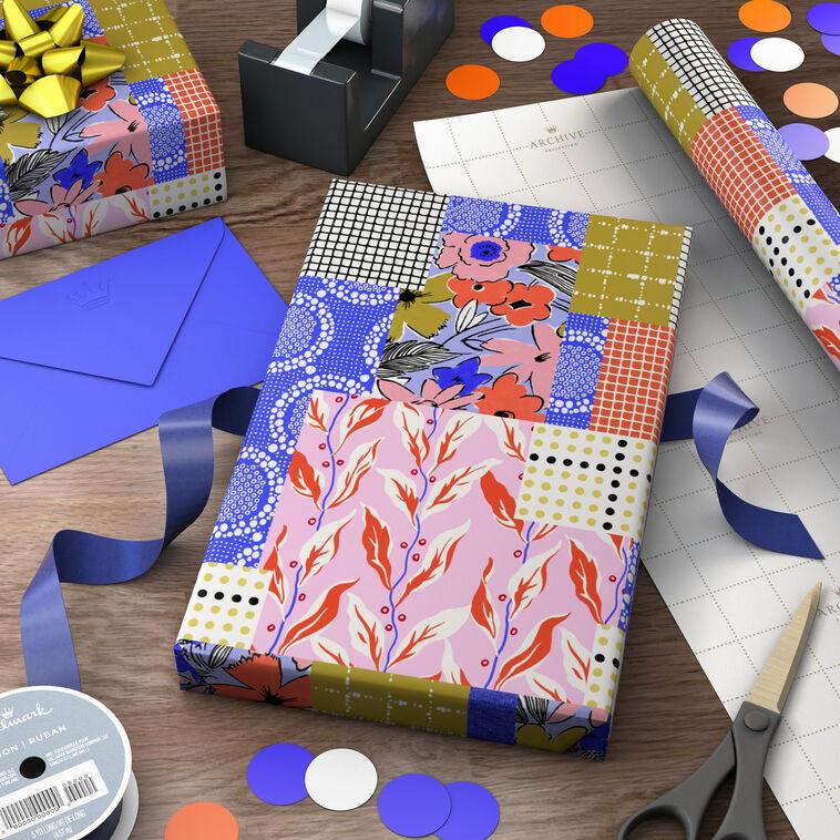 Hallmark Vibrant Vintage Patchwork Wrapping Paper Roll 20 Sq. Ft