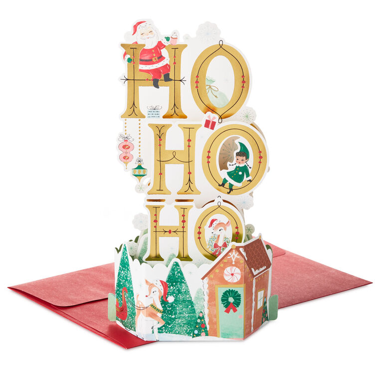 hallmark Vintage Ho Ho Ho Santa 3D Pop-Up Christmas Card