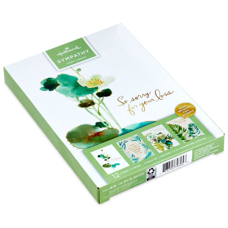 Hallmark Watercolor Botanicals Boxed Sympathy Cards Assortment Pack Of 12