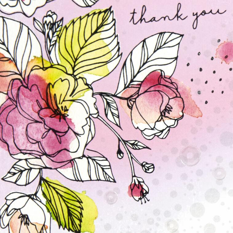 Hallmark Watercolor Flowers And Sequins Blank Thank You Card