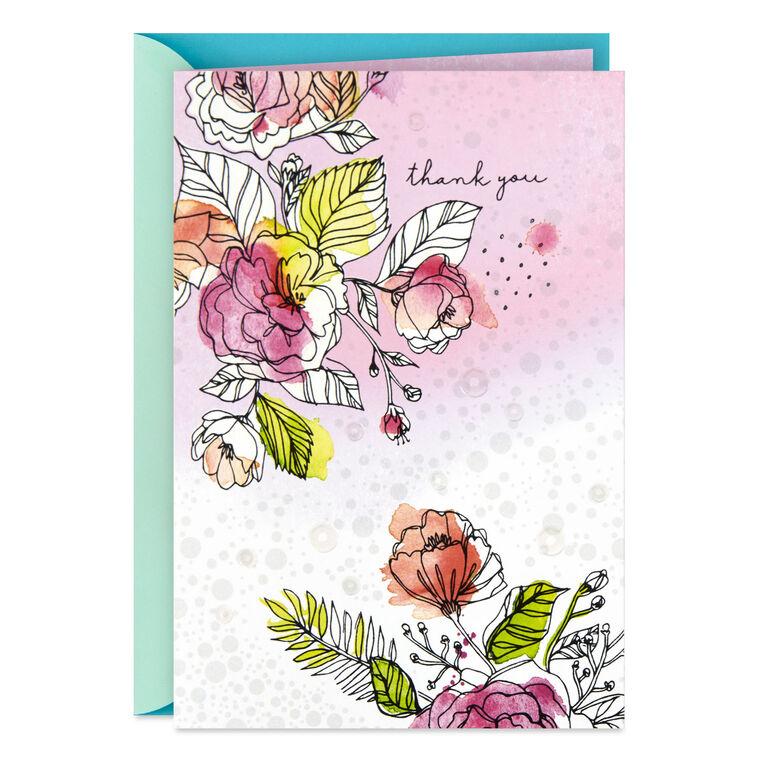 hallmark Watercolor Flowers and Sequins Blank Thank You Card