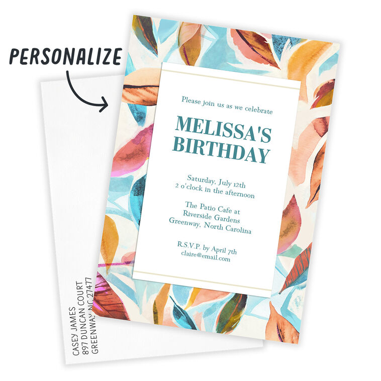 Hallmark Watercolor Leaves Flat Birthday Invitation