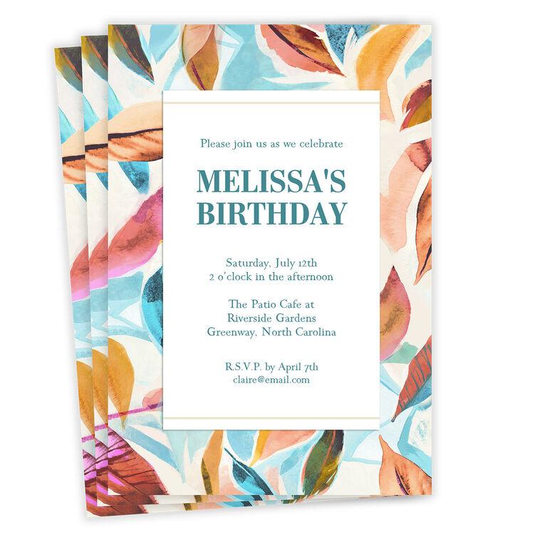 hallmark Watercolor Leaves Flat Birthday Invitation