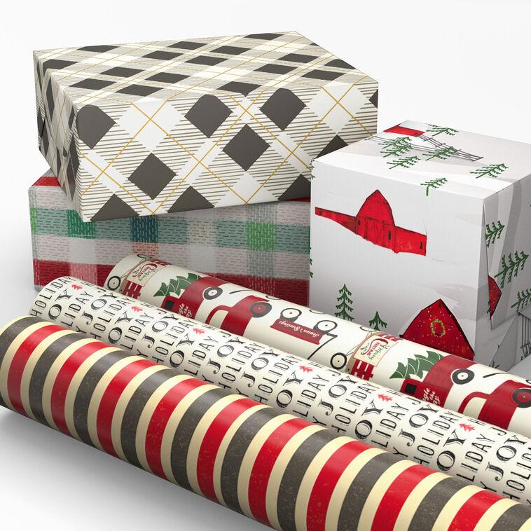 Hallmark Weathered And Warm 6-Pack Assorted Holiday Wrapping Paper Roll Bundle 180 Sq. Ft. Total
