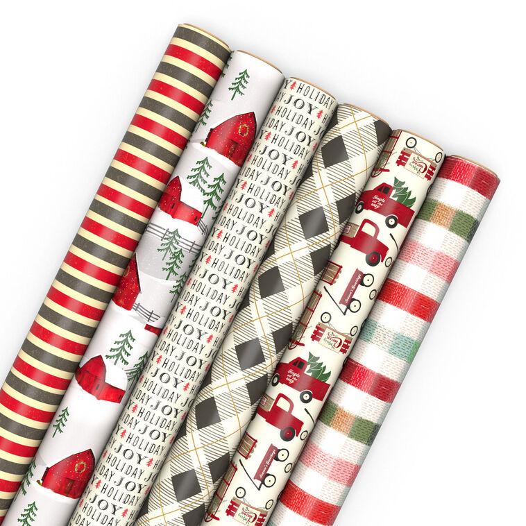 hallmark Weathered and Warm 6-Pack Assorted Holiday Wrapping Paper Roll Bundle 180 sq. ft. total