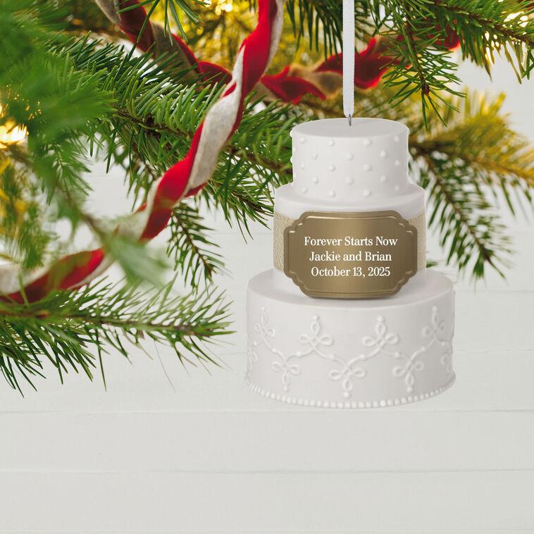 Hallmark Wedding Cake Ceramic Personalized Ornament Custom Text