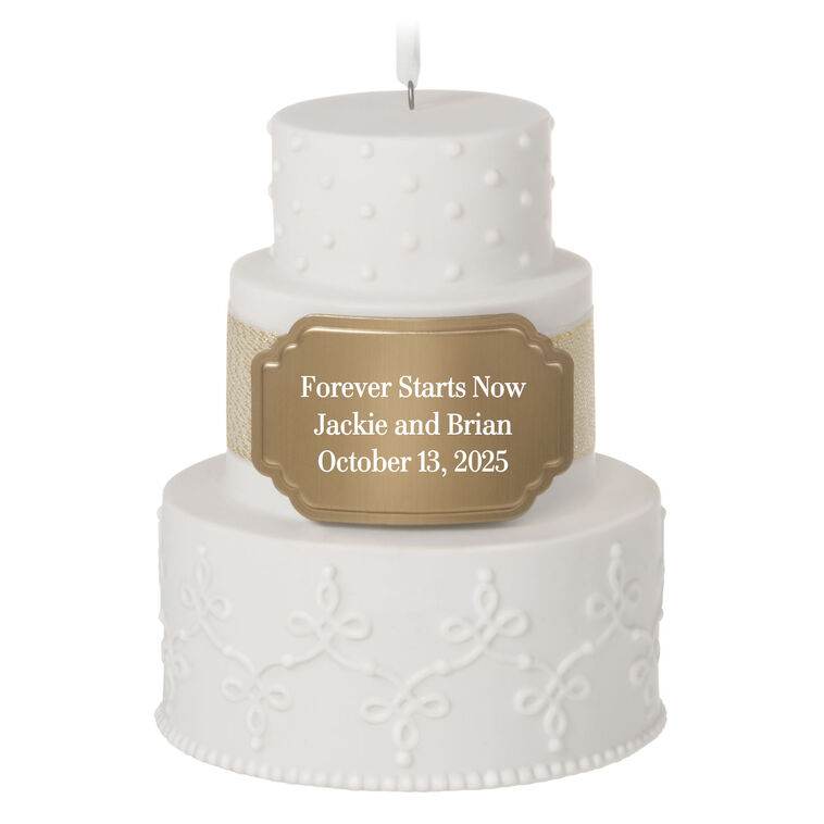hallmark Wedding Cake Ceramic Personalized Ornament Custom Text