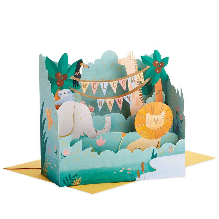 hallmark Welcome Baby Jungle Animals 3D Pop-Up New Baby Card