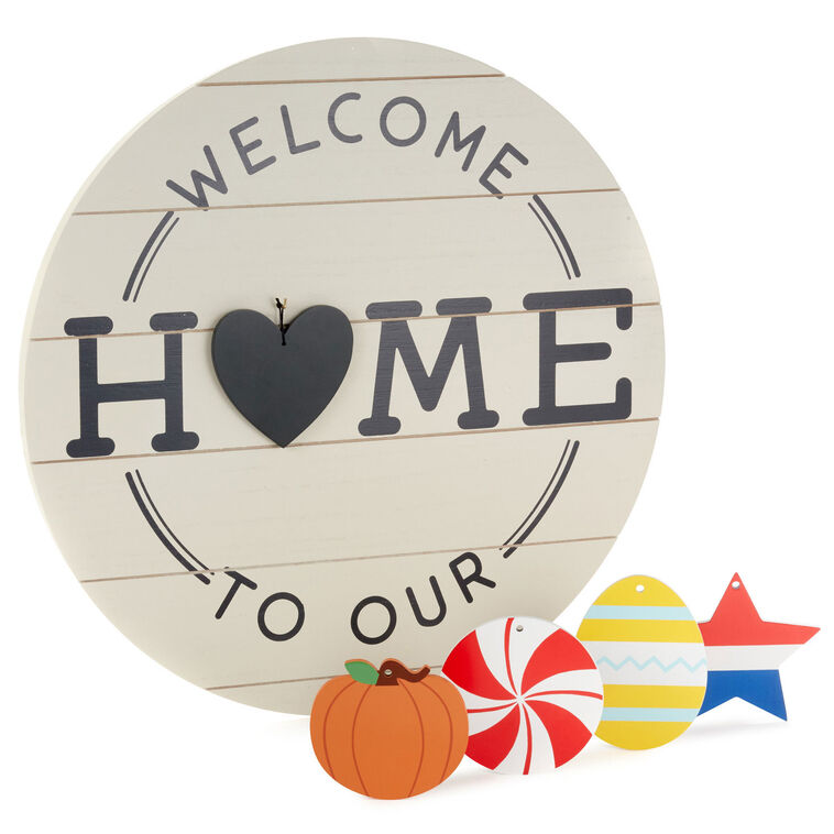 hallmark Welcome To Our Home Hanging Sign With Seasonal Decorations 18x18