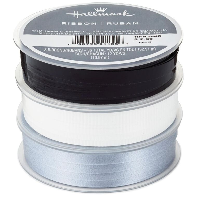 hallmark White/Black/Silver 3-Pack Curling Ribbon 108'