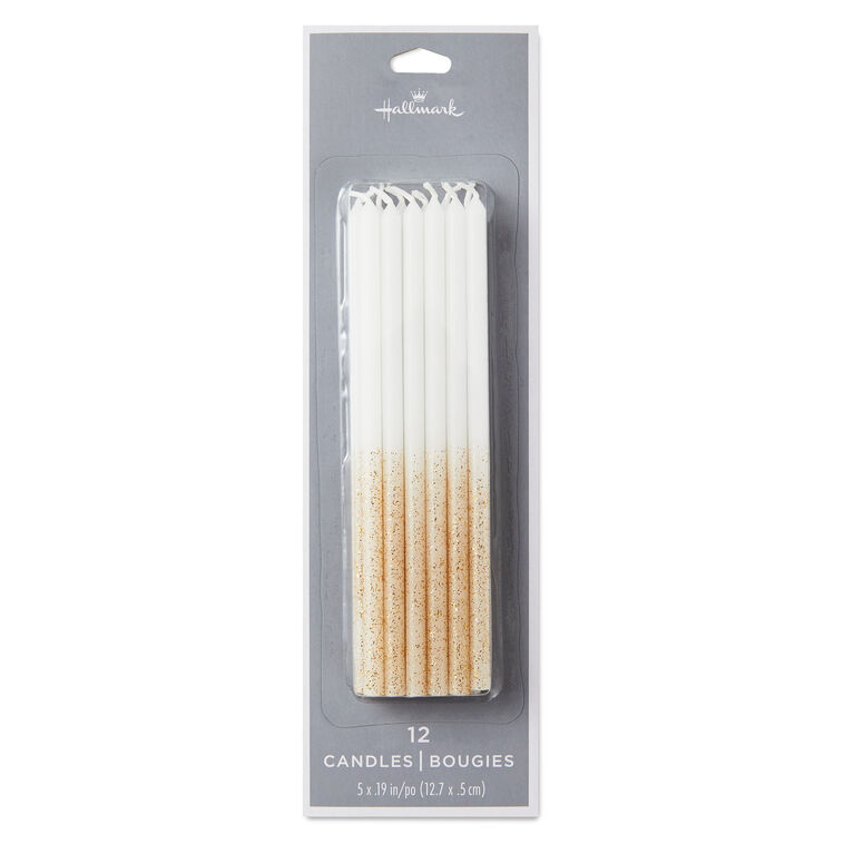 Hallmark White Glitter-Dipped Tall Birthday Candles Set Of 12