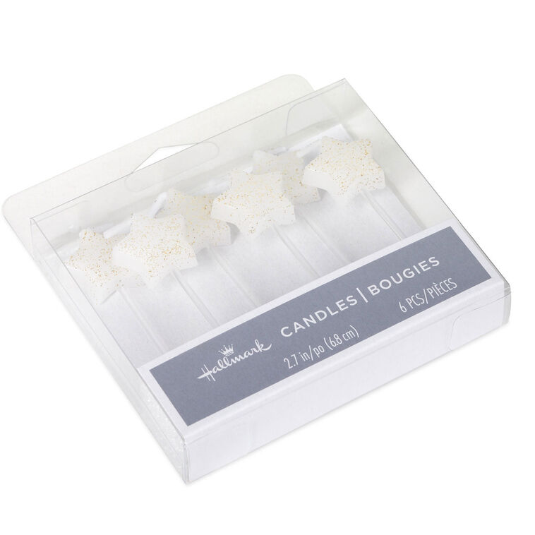 Hallmark White Star-Shaped With Gold Glitter Birthday Candles Set Of 6