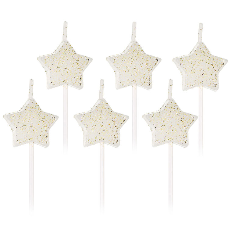 hallmark White Star-Shaped With Gold Glitter Birthday Candles Set of 6